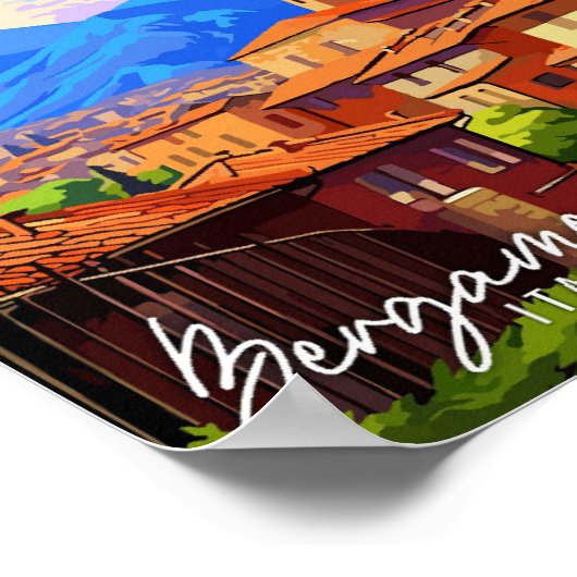 Bergamo Italië Kunst vintage reisillustratie Poster (Hoek)