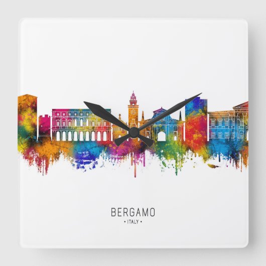 Bergamo Italië Skyline Vierkante Klok (Voorkant)