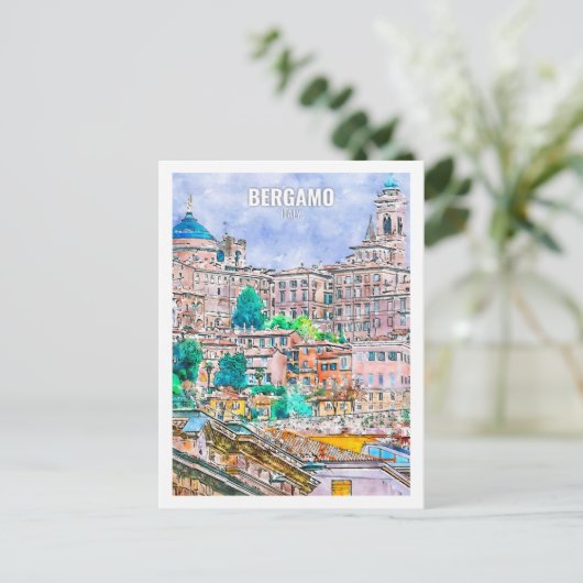 Bergamo Italië Travel Place Waterverf Briefkaart (Staand voorkant)