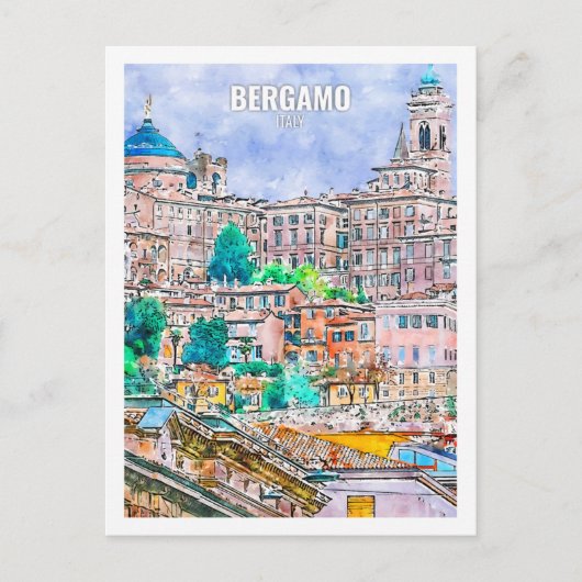 Bergamo Italië Travel Place Waterverf Briefkaart (Voorkant)