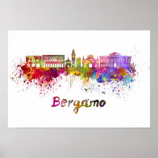 Bergamo skyline in waterverf poster (Voorkant)
