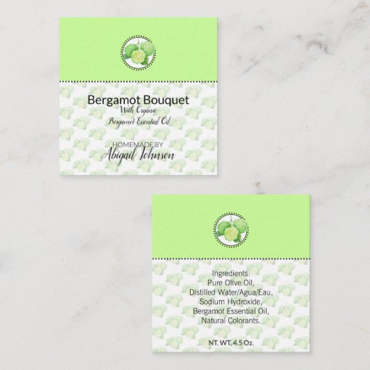 Bergamot Citrus Zelfgemaakte Bad & Body Gift Label (Voorkant / Achterkant)