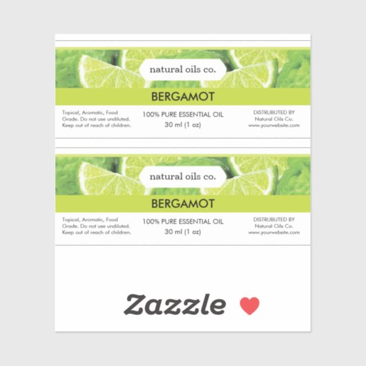 Bergamot etherische oliën geurstof flesetiket sticker (Vel)