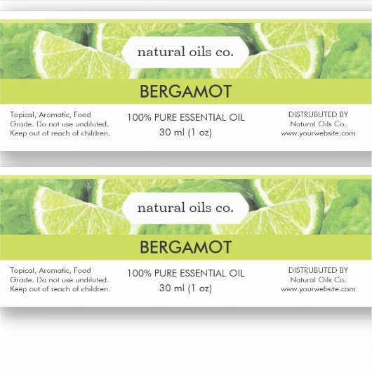 Bergamot etherische oliën geurstof flesetiket sticker (Voorkant)