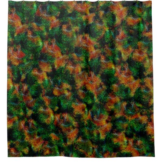 Bergamot huidtextuur in groen en sterk sinaasappel douchegordijn (Voorkant)