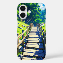 Bergavontuur in zomeranime-stijl iPhone 16 hoesje
