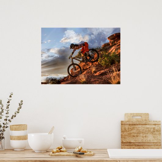 Bergbassin in Rugged Mountain Terrain in Sunbea Poster (Keuken)