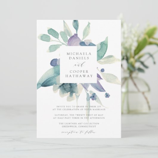 BergbeemdWaterverf Floral Lijst Weddenschap Kaart (Staand voorkant)