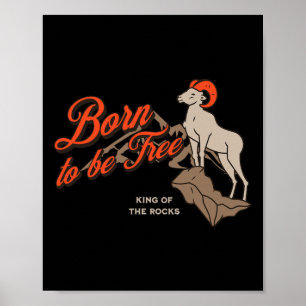 Bergbeklimmen dikhoornschap, vintage buitenleven poster