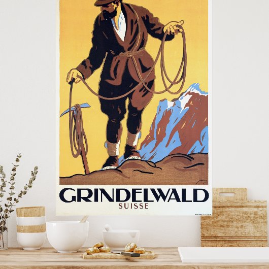 Bergbeklimmer in Grindelwald, Zwitserland Poster (Keuken)