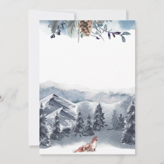 Bergbestemming, Aquarel Bos Bruiloft Kaart (Achterkant)