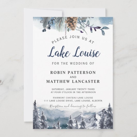 Bergbestemming, Watercolor Bosbruiloft Kaart (Voorkant)