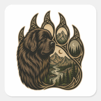 Bergbewaker – Newfoundland Paw-kunst Vierkante Sticker