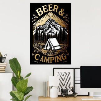 Bergbieren en kamperen poster