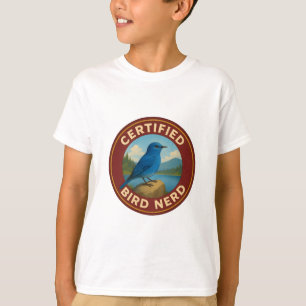Bergblauwe Vogel Vintage Badge T-shirt