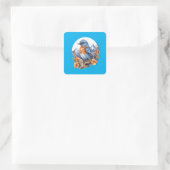 Bergblauwe vogel zittend op tak vierkante sticker (Tas)