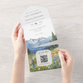 Bergbloemen Bloemencode QR-code Trouwen All In One Uitnodiging (Afscheurbaar)