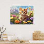 *~* Bergbloemen Kitten 5:4  Kat AP68 Poster (Keuken)