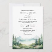 Bergbomen Bos Rustieke QR Code Huwelijk Kaart (Voorkant)