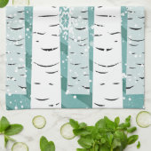 Bergbomen sneeuwvlokken winterbos gestript theedoek (Gevouwen)