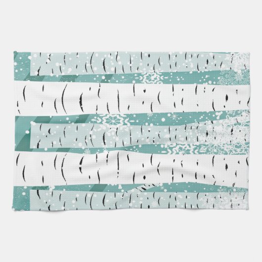 Bergbomen sneeuwvlokken winterbos gestript theedoek (Horizontaal)