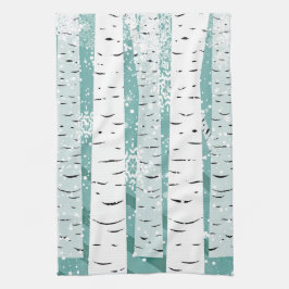 Bergbomen sneeuwvlokken winterbos gestript theedoek