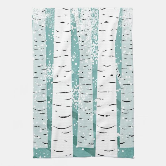 Bergbomen sneeuwvlokken winterbos gestript theedoek (Verticaal)