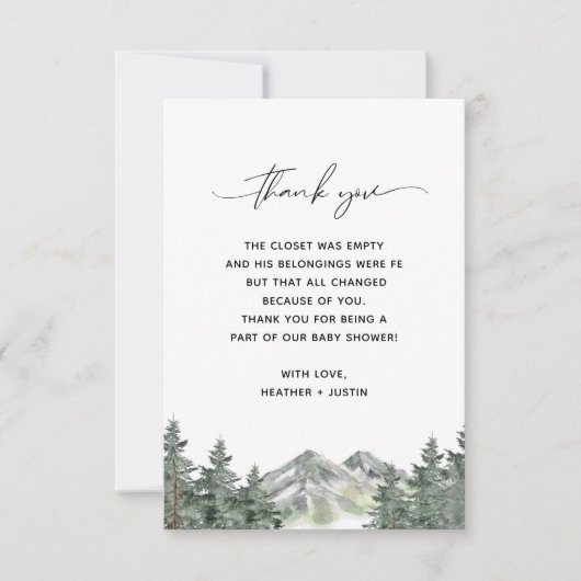Bergbos Baby shower Dank u wel kaarten (Voorkant)