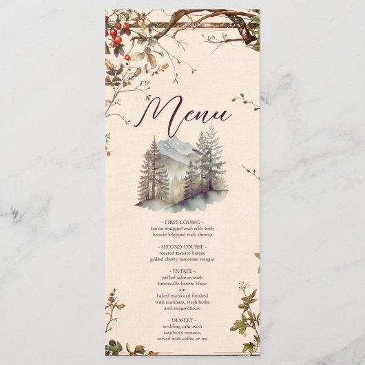  Bergbos Evergreen Tree Bruiloft Menu (Achterkant)
