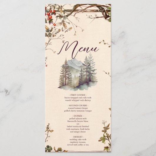 Bergbos Evergreen Tree Bruiloft Menu (Voorkant)