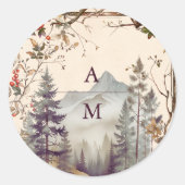 Bergbos Evergreen Tree Bruiloft Ronde Sticker (Voorkant)