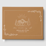 Bergbos Goldenrod Rustic Wedding Gastenboek<br><div class="desc">Lijnkunst geïnspireerde illustratie van bergen en evergroene bomen boven goudkleurige achtergrond.</div>