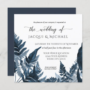 Bergbos Greenery Fern Delft Blue Wedding Kaart