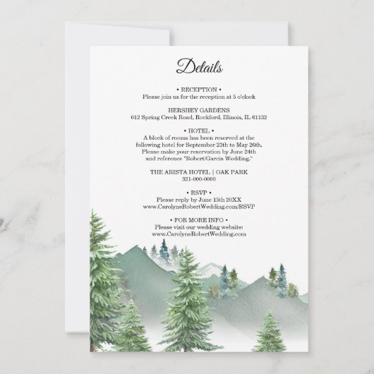 Bergbos in één bruiloft kaart (Achterkant)