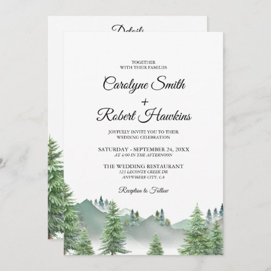 Bergbos in één bruiloft kaart (Voorkant / Achterkant)