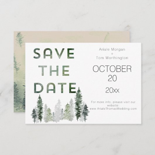 Bergbos Modern Save The Date (Voorkant / Achterkant)
