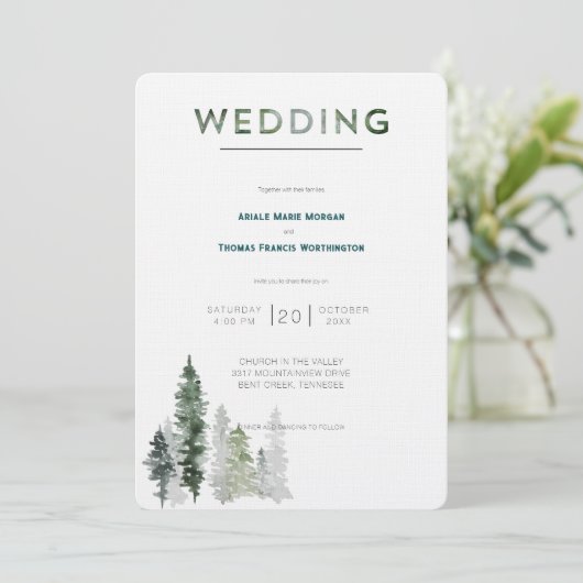 Bergbos Modern Wedding Kaart (Staand voorkant)