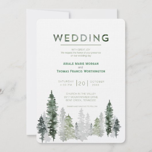 Bergbos Modern Wedding Kaart (Voorkant)