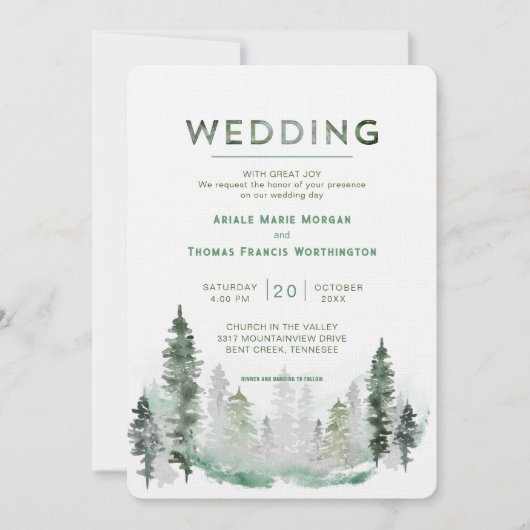 Bergbos Modern Wedding Kaart (Voorkant)