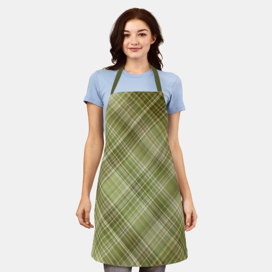 Bergbos Olijfgroen Plaid Schort (Gedragen)