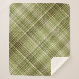 Bergbos Olijfgroene Plaid Sherpa Deken