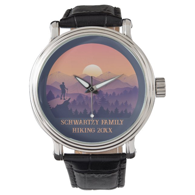  Bergbos Wandelaar's Sunset paarse oran Horloge (Voorkant)