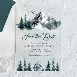 Bergbos Winter Bruiloft Save the Date Acryl Uitnodigingen
