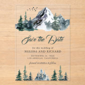 Bergbos Wintertrouw Save the Date Acryl Uitnodigingen (Voorkant)