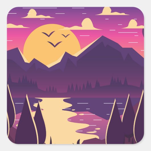 bergboslandschap vierkante sticker (Voorkant)