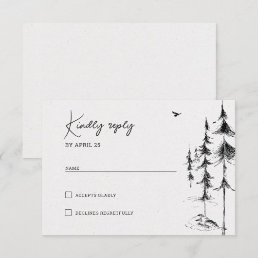 Bergbossen met handgetekende RSVP Kaartje (Voorkant / Achterkant)