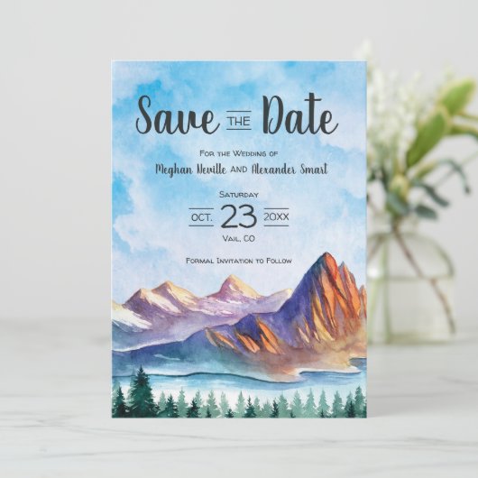 Bergbruiloft Sparen de Datum met bos Save The Date (Staand voorkant)