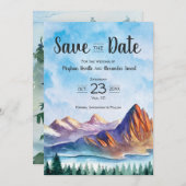 Bergbruiloft Sparen de Datum met bos Save The Date (Voorkant / Achterkant)