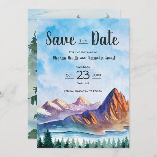 Bergbruiloft Sparen de Datum met bos Save The Date (Voorkant / Achterkant)