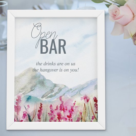 Bergbruiloft Waterverf Open Bar Poster